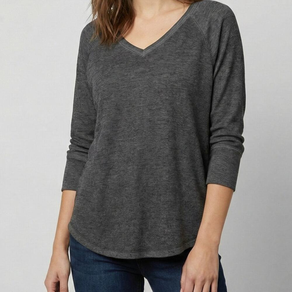RuffHewn Large Gray V Neck 3/4 Sleeve Top Cotton Polyester Spandex